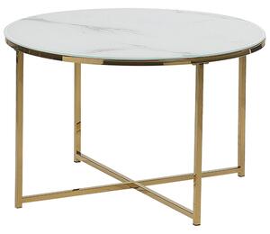 Konferenčný stolík biela vrchná doska mramorový efekt zlatý kovový podstavec 70 cm okrúhly tvar moderný glamour štýl obývačka