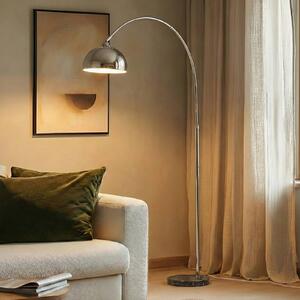 Stojacia lampa Lindby Tonka, chróm, kov/mramor, 185 cm, E27, Chrómová / strieborná, Obývacia izba / jedáleň, kov, Moderný, Oblúková stojaca lampa