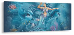 Obraz - Morská víla s delfínmi (120x50 cm)