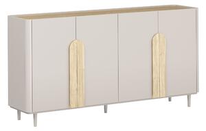 Komoda Amilio 200 cm štvordverová na nožičkách - kašmír / olejovaný dub / úchyty svetlý dub