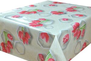 Obrus PVC 3581086, metráž, šířka 140 cm, ružové tulipány, IMPOL TRADE