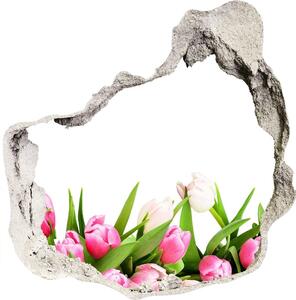 Nálepka 3D diera na stenu Ružové tulipány nd-p-138798865