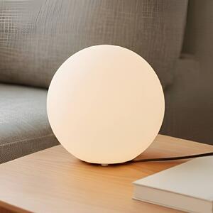 Stolná lampa Lindby Marike, biela, sklo, guľa, Ø 25 cm, E27, Biela / opálová, Obývacia izba / jedáleň, Sklo, Moderný, Guľa