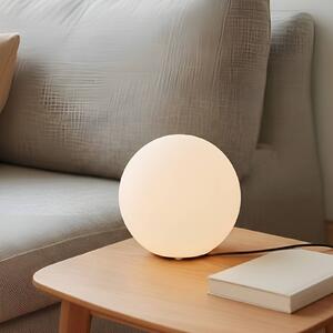Stolná lampa Lindby Marike, biela, sklo, guľa, Ø 25 cm, E27, Biela / opálová, Obývacia izba / jedáleň, Sklo, Moderný, Guľa