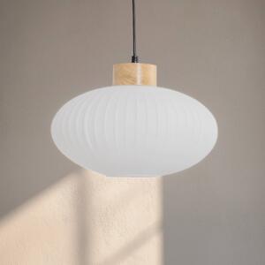 Závesné svietidlo Harmony, Ø 25 cm, biela/dub, sklo/drevo, Biela / opálová, Obývacia izba / jedáleň, Sklo, Škandinávsky, Závesné svietidlo