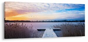 Obraz - Zamrznuté jazero, Ełk, Mazury, Poľsko (120x50 cm)