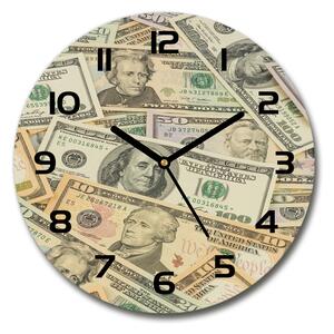 Sklenené nástenné hodiny okrúhle Peniaze doláre