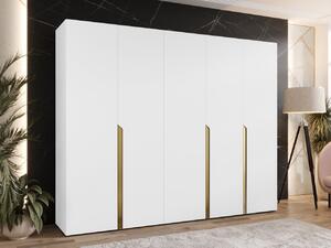 Mirjan24 Šatníková skriňa Frokow 1 250 cm, Farby: biela / biela + zlatá 5903211483288