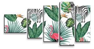 Sablio Obraz - 5-dílný Zebra a Plameniak - 100x60 cm