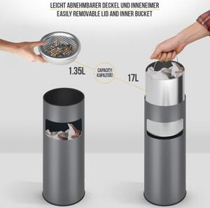 Popolník s odpadkovým košom, nerez, 17 l, antracitový