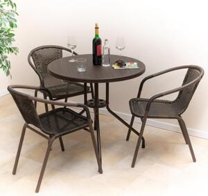Okrúhly bistro stôl 80 cm – hnedý, oceľ a plast
