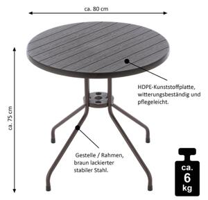 Okrúhly bistro stôl 80 cm – hnedý, oceľ a plast