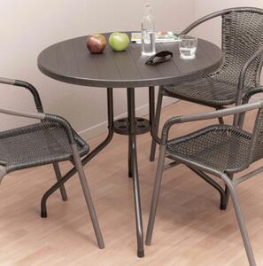 Okrúhly bistro stôl 80 cm – hnedý, oceľ a plast