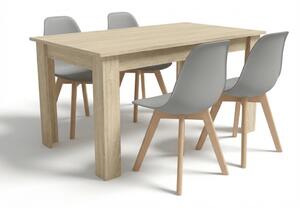 Jedálenský set 1 + 4, stôl UMEKO 120x80 cm dub sonoma + sivá stolička KITO