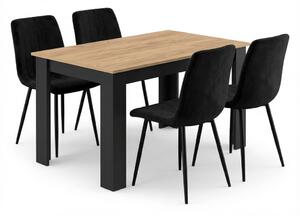 Jedálenský set 1 + 4, stôl MADO 120x80 cm čierna/dub artisan + čierna zamatová stolička LAVA s čiernymi nohami