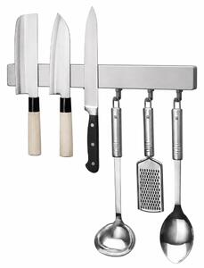 METALTEX Magnetická závesná lišta s nastaviteľnými háčikmi, Metallika, 39 cm, strieborná