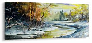 Obraz zimnej rieky, olejomaľba (120x50 cm)