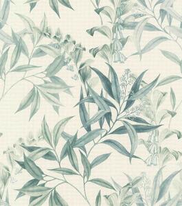 RASCH | Vliesová tapeta na stenu Liverna 417340 | 0,53 x 10,05 m | vining ivy, tyrkysová, biela