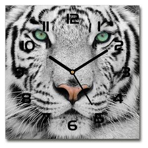 Sklenené hodiny štvorec Biely tiger
