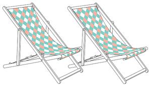 Sada 2 náhradných látkových poťahov na záhradné ležadlo zelená geometrický vzor polyester plážová stolička