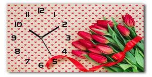 Vodorovné Sklenené hodiny na stenu Tulipány srdce