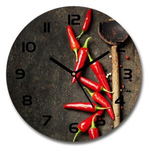 Sklenené nástenné hodiny okrúhle Chilli papričky