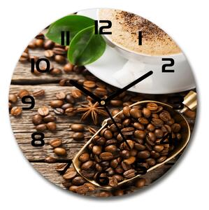 Sklenené nástenné hodiny okrúhle Káva