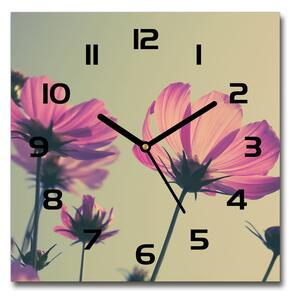 Sklenené hodiny štvorec Ružové kvety