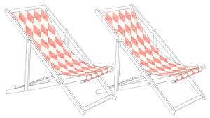 Sada 2 náhradných látkových poťahov na záhradné ležadlo svetločervená geometrický vzor polyester plážová stolička