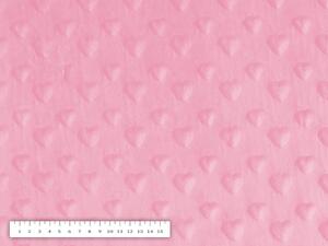 Detská látka Minky 3D srdiečka MKS-003 Svetlo ružová - šírka 150 cm