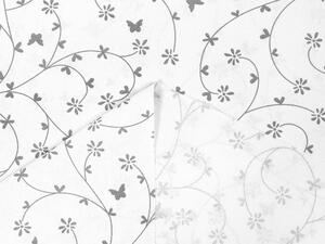 Bavlnená látka/plátno Sandra SA-049 Drobné sivé kvietky a motýliky na bielom - šírka 145 cm