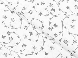 Bavlnená látka/plátno Sandra SA-049 Drobné sivé kvietky a motýliky na bielom - šírka 145 cm