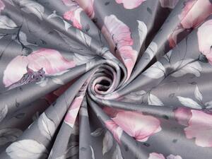 Zamatová látka Tamara TMR-013 Ružové kvety na sivom - šírka 150 cm