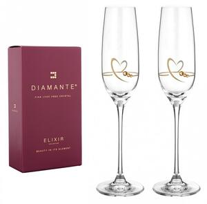 Diamante poháre na šampanské so Swarovski kryštálmi Heart of Gold 150 ml 2KS