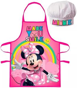 Detská / dievčenská zástera s kuchárskou čiapkou Minnie Mouse - Disney - motív s dúhou - pre deti 3 - 8 rokov