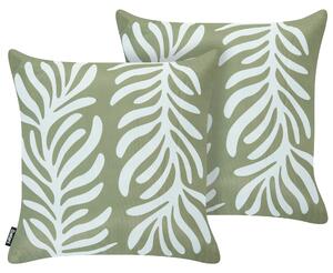 Sada 2 vonkajších dekoratívnych vankúšov olivovozelená polyester 45 x 45 cm štvorcový tvar moderný štýl záhrada exteriér