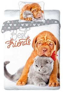 Posteľné obliečky pes a mačka - Best friends - 100% bavlna - 70x90 cm + 140x200 cm