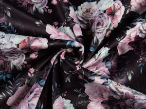 Biante Zamatový oválny obrus Tamara TMR-011 Kvetiny na čiernom 100x140 cm