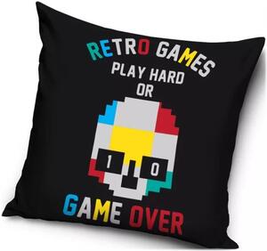 Vankúš Retro Games - Play hard or game over - 40 x 40 cm