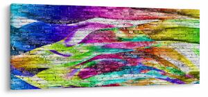 Obraz - Tehlový múr s farebnými plameňmi (120x50 cm)