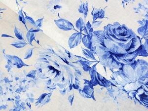 Dekoračná látka Leona LN-070 Modré ruže na režnom - šírka 140 cm
