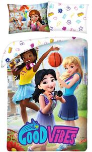 Bavlnené posteľné obliečky LEGO Friends - motív Good Vibes - 100% bavlna - 70 x 90 cm + 140 x 200 cm