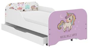 Detská posteľ KIM - RUŽOVÝ JEDNOROŽEC 140x70 cm + MATRAC