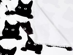 Zatemňovacia látka Dimout BK-019 Čierne mačky na bielom - šírka 140 cm