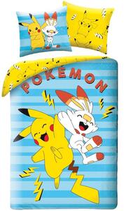 Obojstranné posteľné obliečky Pokémoni Pikachu a Scorbunny - 100% bavlna - 70 x 90 cm + 140 x 200 cm