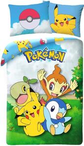 Obojstranné posteľné obliečky Pokémoni - motív Priatelia - 100% bavlna - 70 x 90 cm + 140 x 200 cm