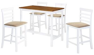 Barový stôl a stoličky, 5 kusov, masív, hnedá a biela