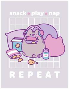 Coral fleece deka mačička Pusheen - motív Snack ★ Play ★ Nap & Repeat - 130x170 cm