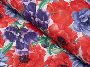 Biante Dekoračná obliečka na vankúš s lemom Leona LN-094 Veľké červené a fialové kvety na bielom 40 x 40 cm