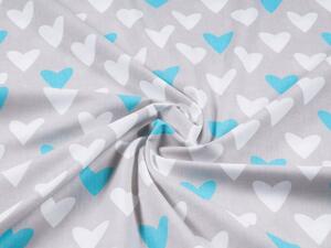 Biante Detské bavlnené posteľné obliečky do postieľky Sandra SA-017 Tyrkysové srdce na sivom Do postieľky 100x135 a 40x60 cm